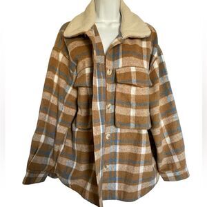 Listicle Tan and Blue Plaid Shacket Size Medium
